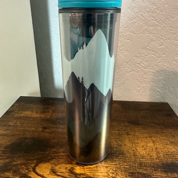 Starbucks Aqua-Turquoise Blue Mountains Silhouette Tumbler Travel Mug Cup 16oz - Picture 2 of 6